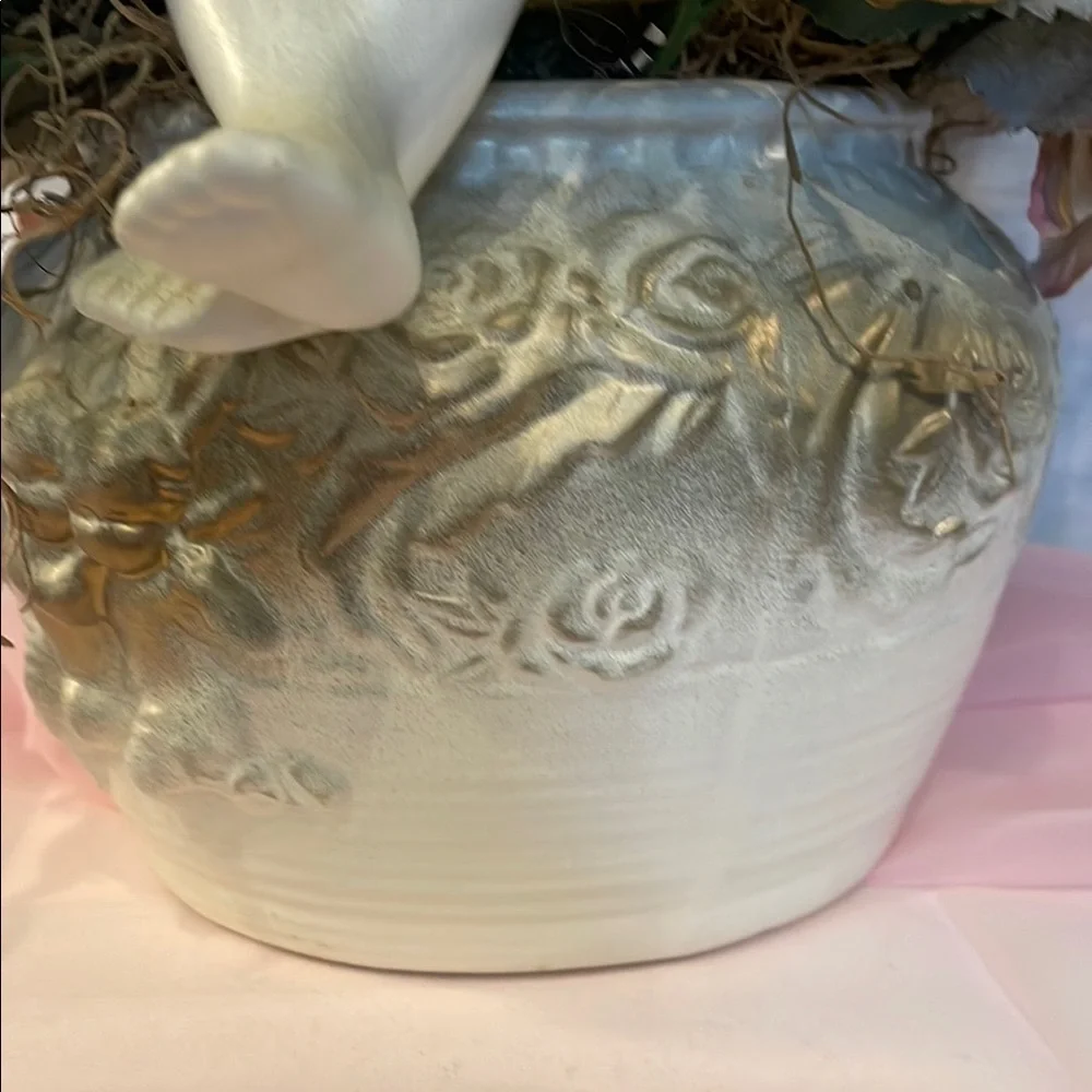 Elegant Cherub and Rose Arrangement - Ivory and Pink